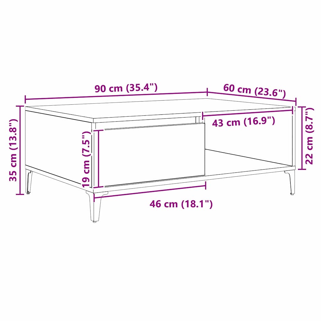 Couchtisch Schwarz Eichen-Optik 90 x 60 x 35 cm Holzwerkstoff